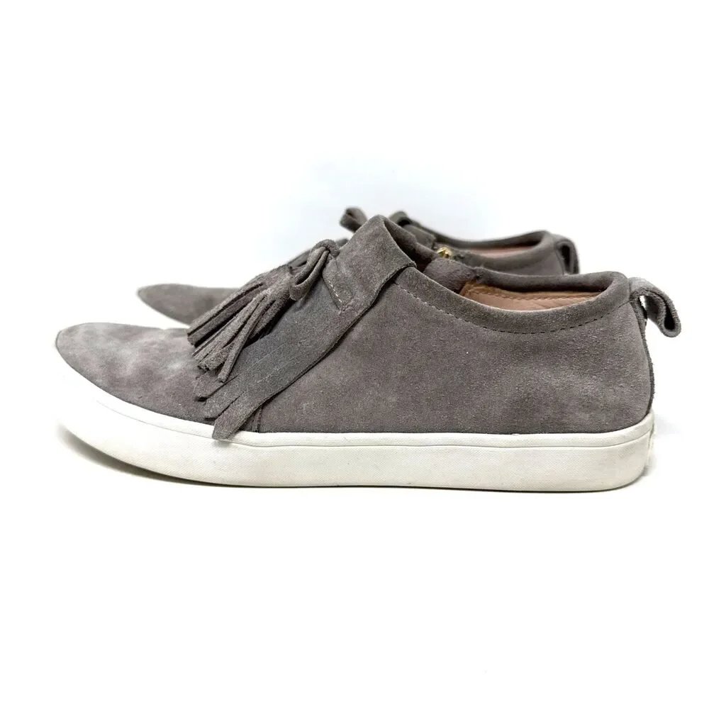 Kate Spade Suede Lenna Sneakers Womens Sz 6 Gray Kiltie Fringe Tassel Side Zip